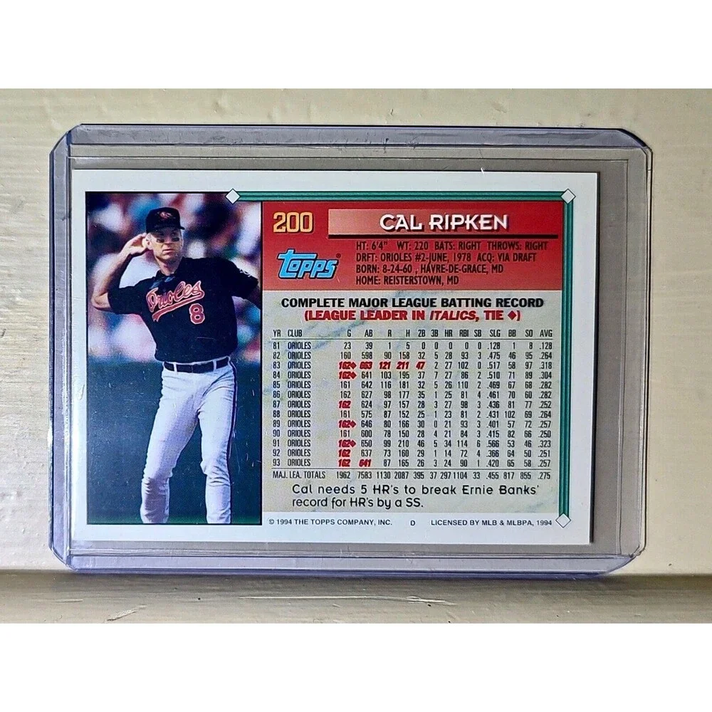 1994 Cal Ripken Topps Baseball Card #200 - Picture 2 of 2
